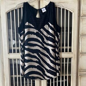 CAbi Black and White Asymmetrical Cut Out Tank Top